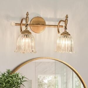 CVKASH 2-Light Brushed Gold Vanity Light with Glass Shade, Modern Wall Sconce